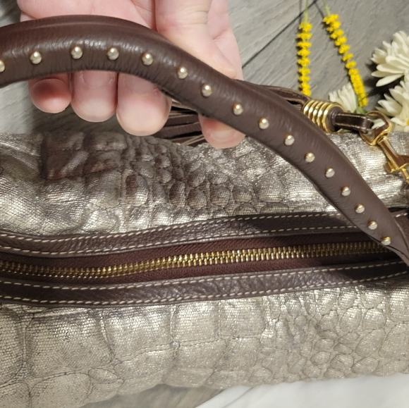 Kate Landry | Womens Gold Metallic Shoulder Bag | Belt Strap Handle - Picture 4 of 7